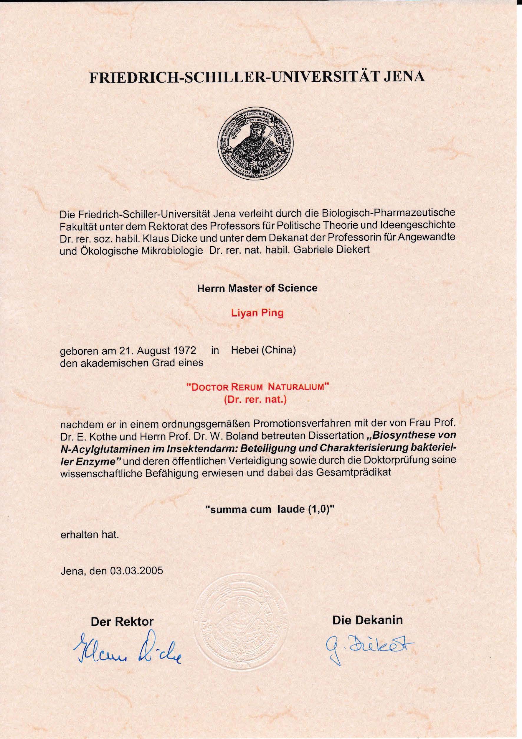 PhD certificate