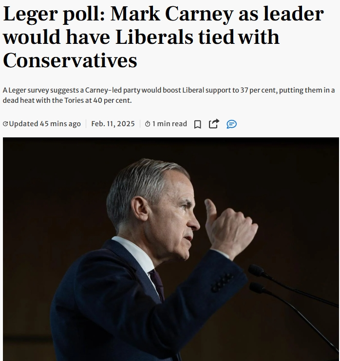惊人反转! 前加拿大央行行长若成自由党党领, 支持率将追平保守党! ...