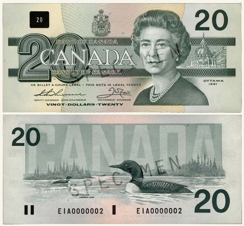 canada20 dollar bill 1986