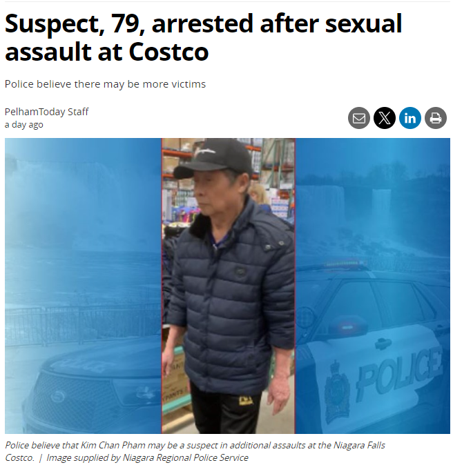 变态！79岁亚裔老头在Costco店内性侵女顾客：20岁妹子中招！