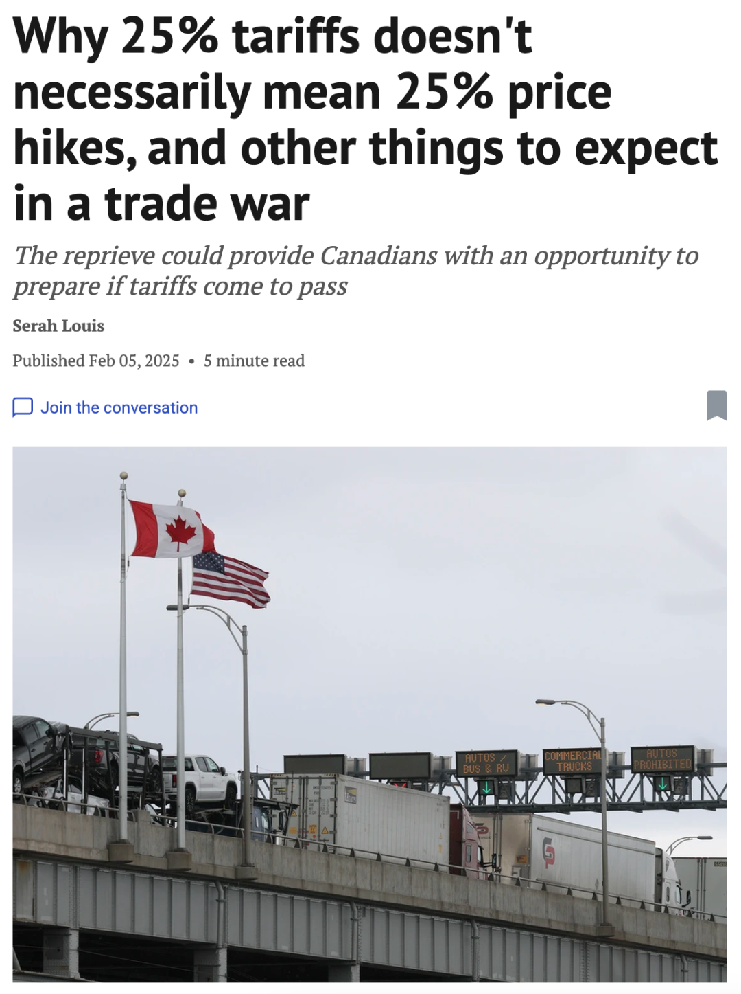加拿大人钱包要哭了！25%关税下实际涨幅恐超43%！汽车、面包等全线飙涨！ ...