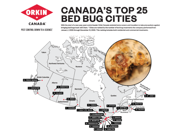 Orkin 加拿大臭虫地图