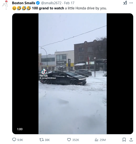 社死了! Cybertruck彻底“沦陷“于加拿大30cm暴雪! 250万人围观群嘲! ...