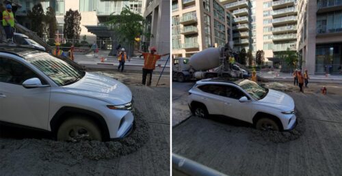 加拿大司机绕道封闭道路后陷入湿水泥中