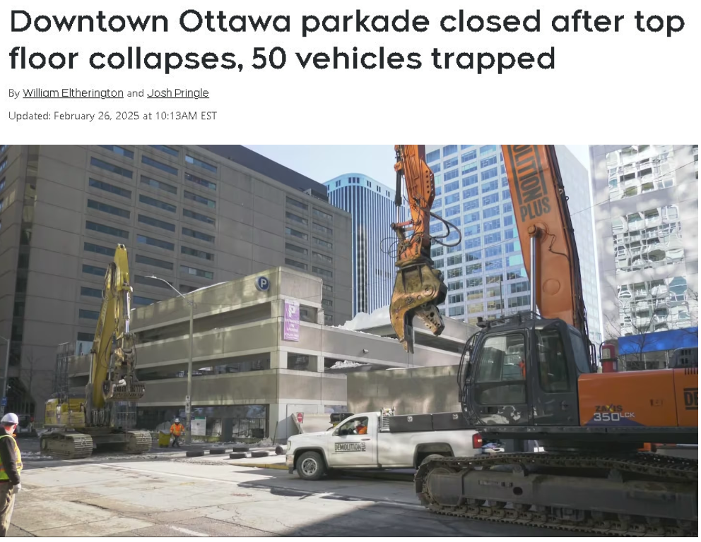 加拿大首都市中心停车场因积雪坍塌！