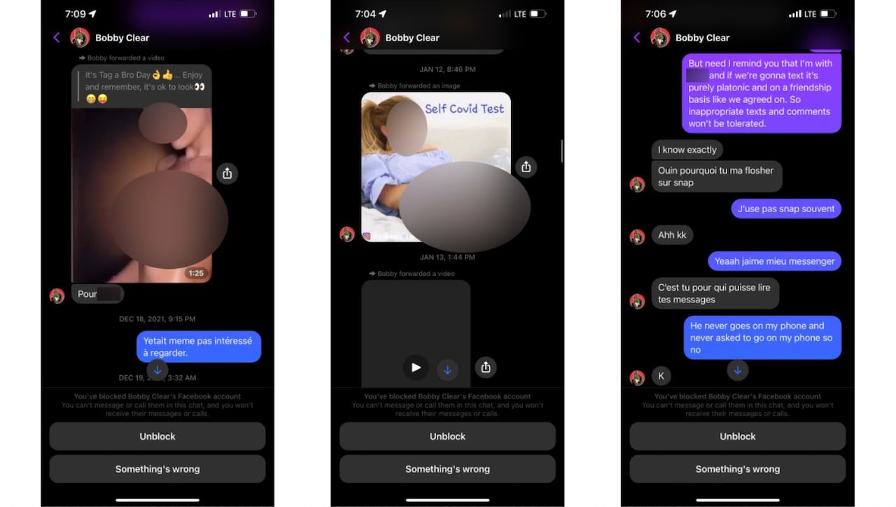 Screengrabs of Facebook Messenger messages, some of which contain sexual content.