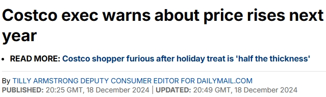 Costco发警告:川普关税政策或导致明年商品涨价(组图)