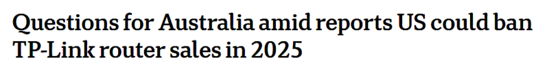 美国拟封禁中国路由器品牌TP-Link!专家:澳洲或跟进(图)