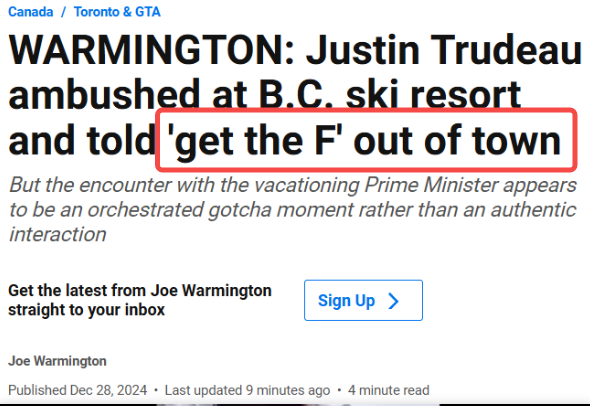 杜鲁多带家人滑雪度假遭伏击!当众被爆骂:滚出这里 (图)