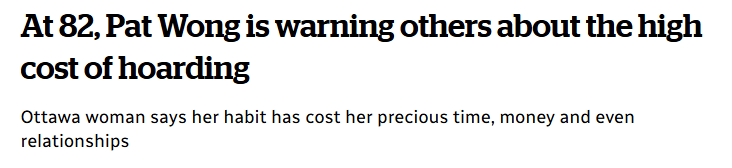 加国82岁女子囤货成瘾:如今被迫卖房 后悔不已(图)