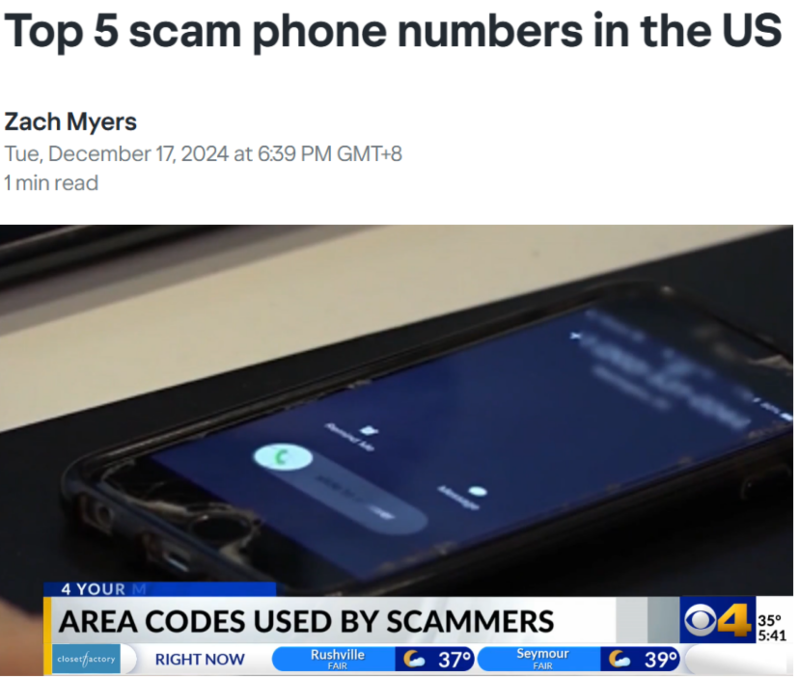 美国这三位数开头的电话号码 很可能是诈骗电话(组图)