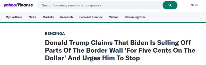 拜登出售南部边境墙 起价$5 川普喊话停止“是犯罪”