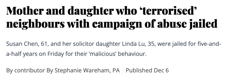 一道篱笆墙引发邻里纠纷 华裔母女入狱五年半(图)