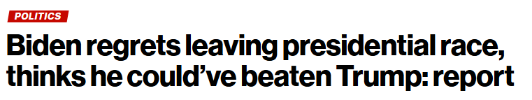 拜登被曝后悔退出总统选举 坚信能够击败特朗普(图)