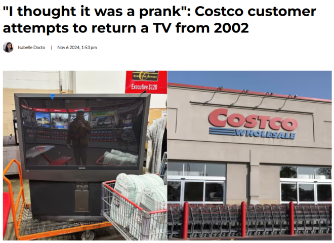 以为是恶作剧!Costco顾客退货02年的电视,网友震惊(图)
