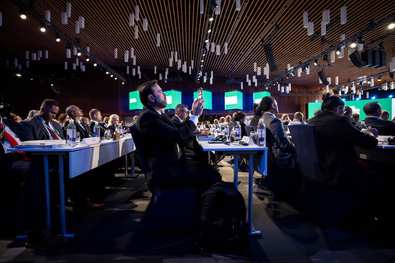 Delegates gather at the 76th FIFA Congress in Vancouver. Iranian delegates were not present.