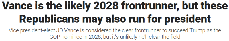 万斯领跑2028 共和党内川普接班人竞争激烈(图)