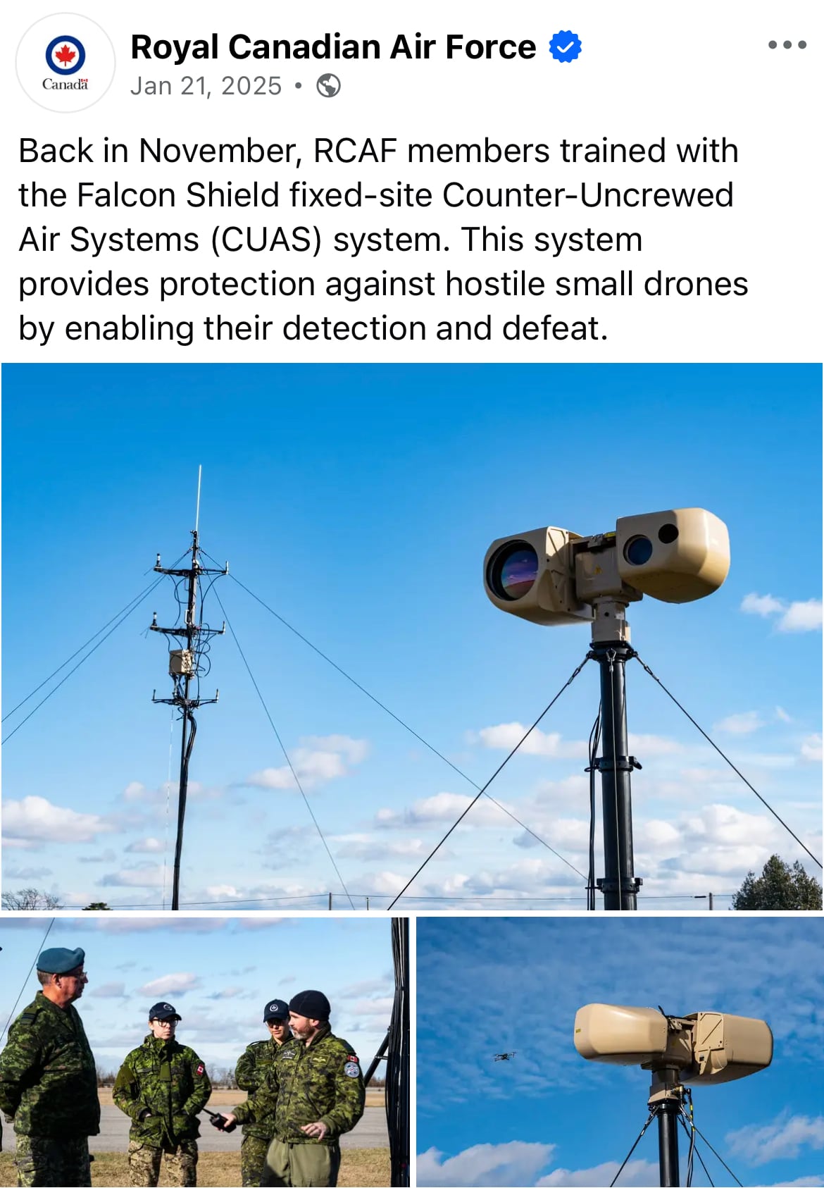 A facebook post from the military.