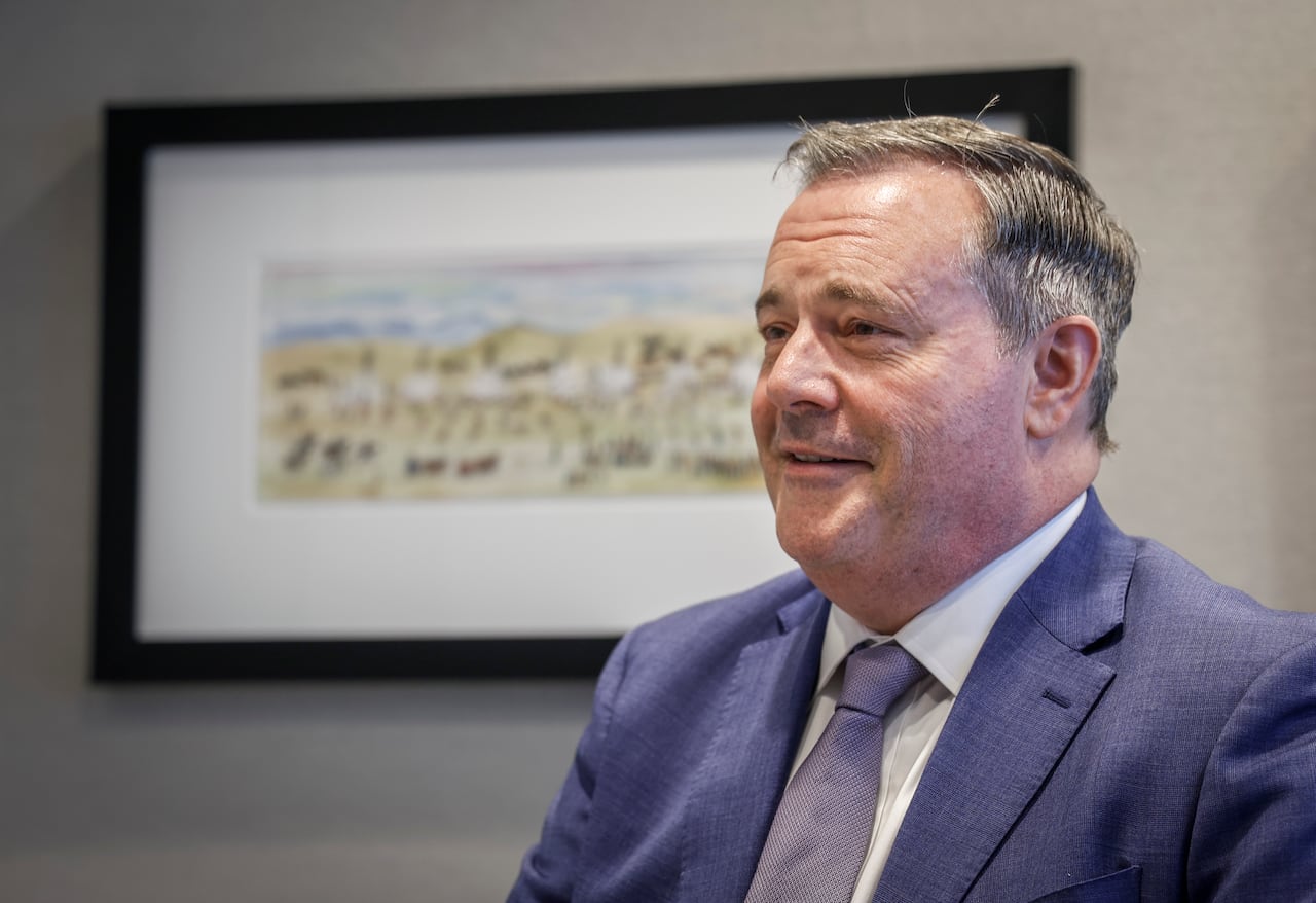 Former Alberta premier Jason Kenney speaks during an interview in Calgary, Thursday, Sept. 11, 2025.