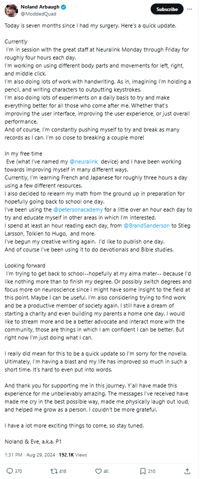 Neuralink首位患者重获新生：正在学习法语和日语 希望重返大学 ...