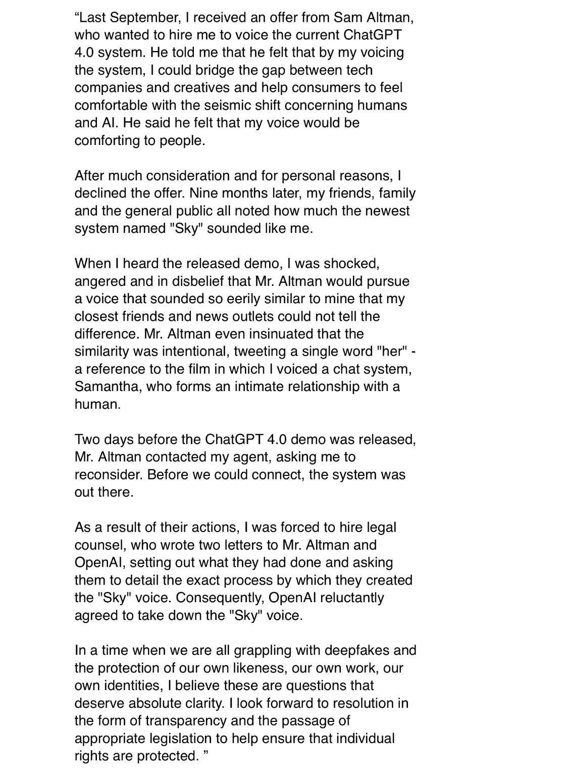 被ChatGPT“复制”声音，“寡姐”斯嘉丽发文怒斥，OpenAI紧急停用，生成式AI面临深度 ...