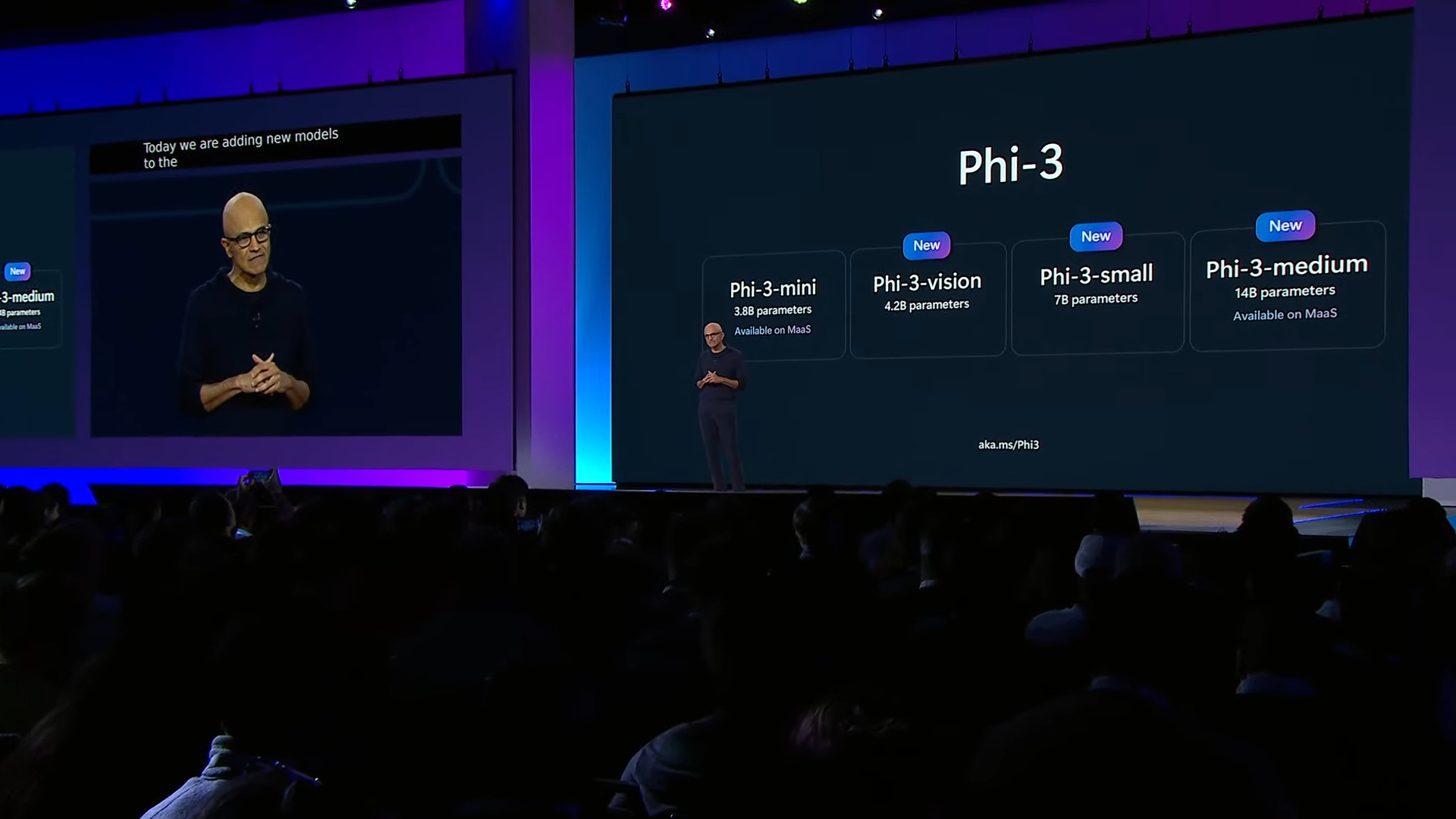 纳德拉介绍Phi-3新模型。来源：微软