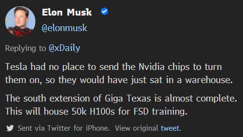 马斯克承认将订给特斯拉的英伟达芯片转而用于X并解释原因