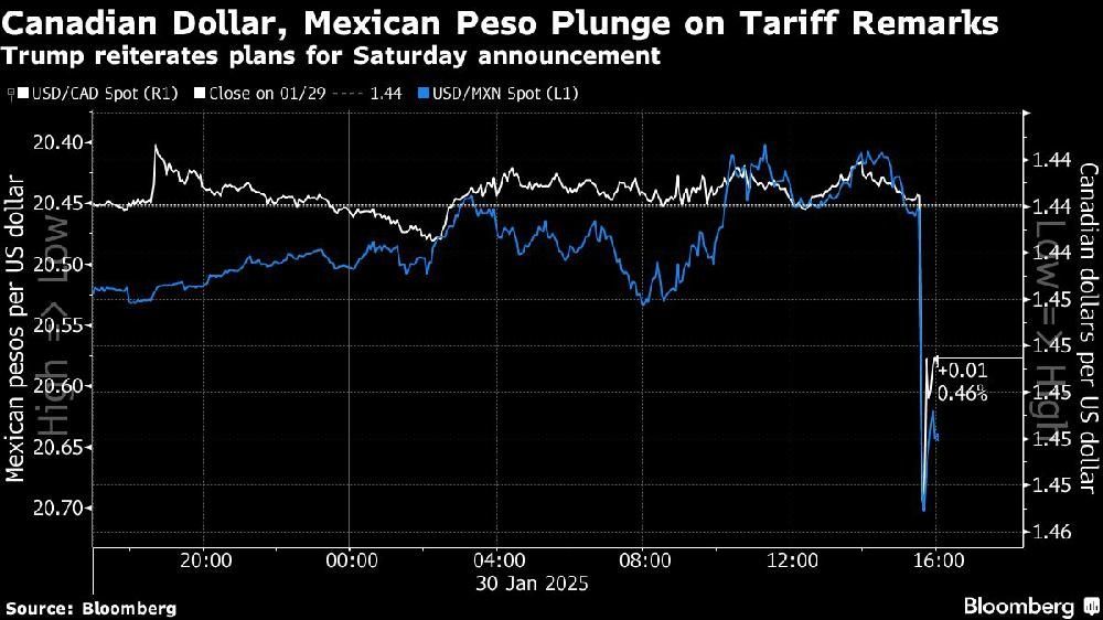 Canadian dollar, Mexican peso plunge on tariff remarks