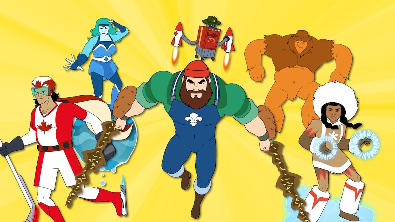 Cartoon of Canadian superheroes.