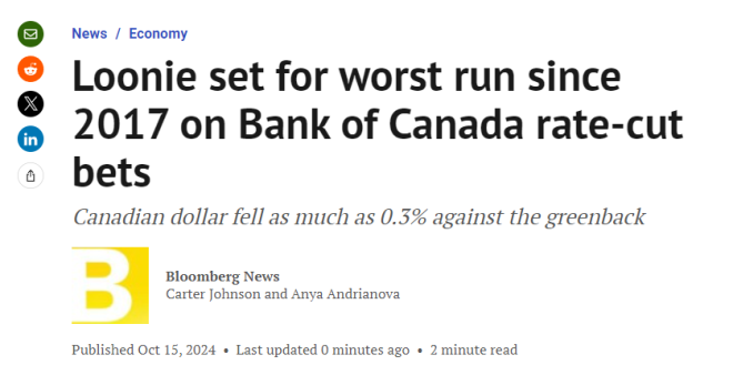 加元严重暴跌!创7年来最差表现!下周或降息50个基点(图)