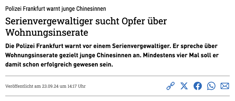 德国警方认为针对华人女子的连环强奸案犯是中国人(图)