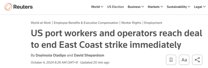 大幅加薪62%后,美国港口工人罢工闪电结束!(组图)