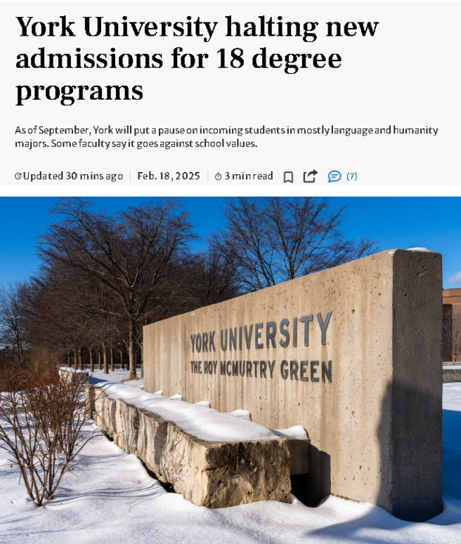 约克大学狂砍18个专业 2类留学生必须离境