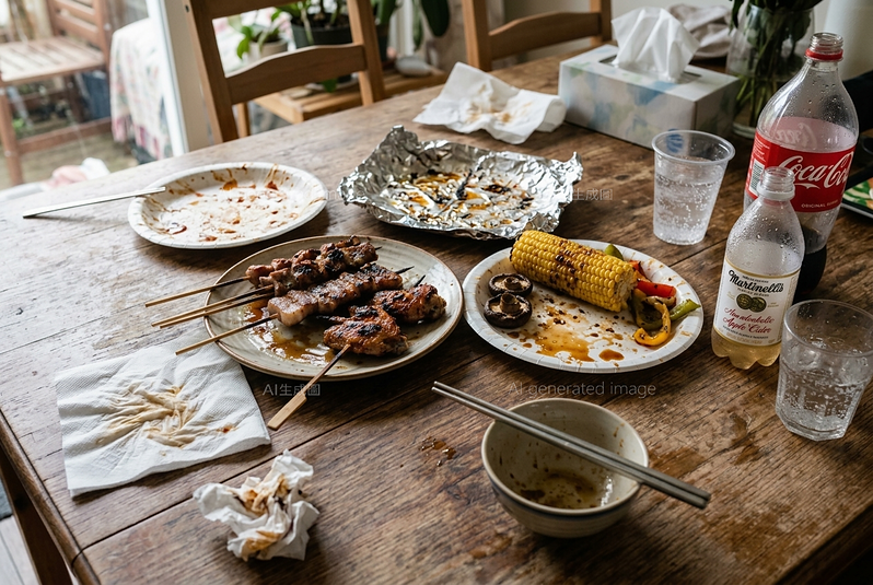 不少人會把中秋節烤肉吃不完的肉品放進冰箱，隔天再當「隔夜菜」加熱吃。 圖/AI生...
