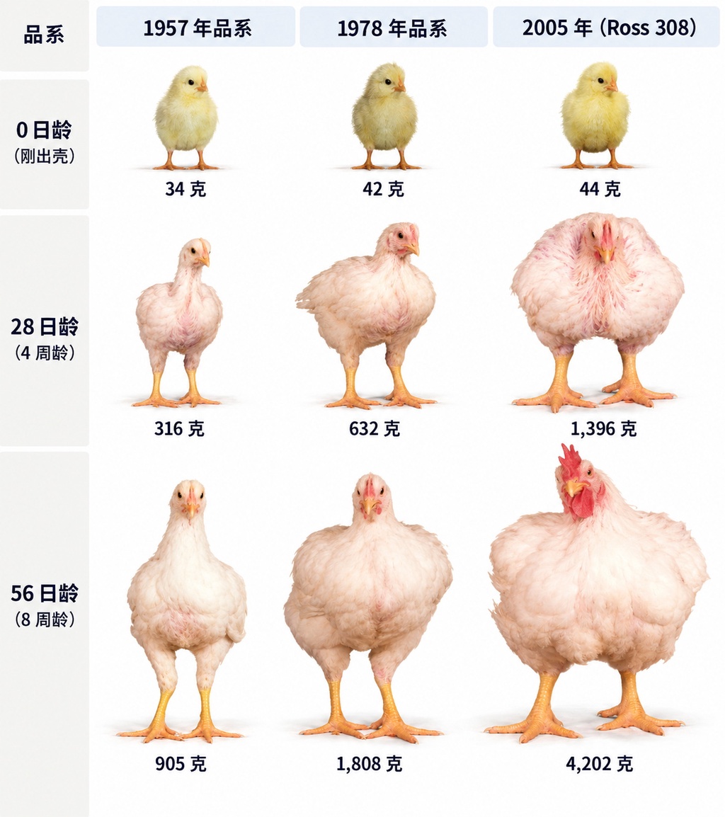 70年膨胀4倍：肉鸡体型是如何飞涨的
