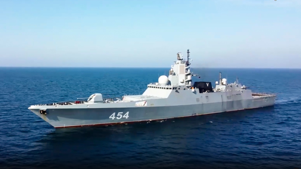 Russian frigate Admiral Gorshkov pictured in this 2023 file photo. (Russian Defense Ministry Press Service via AP)