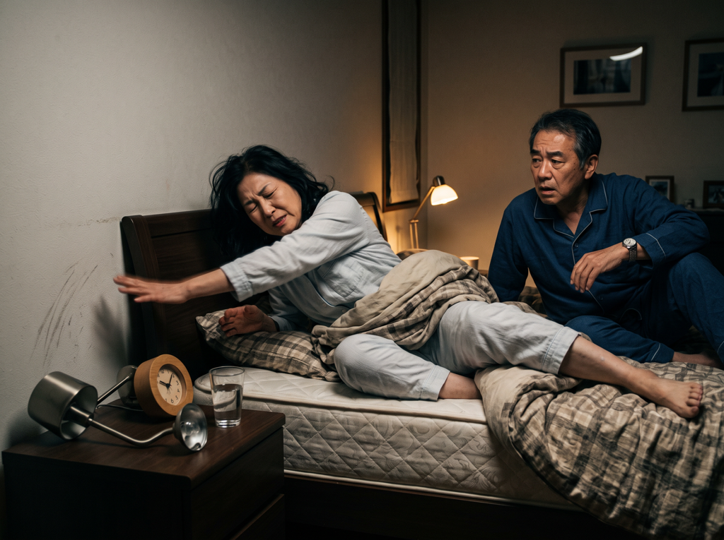 但若家裡有人睡覺時經常大叫、揮拳、踢腿，甚至從床上摔下來，別只當睡相不好，而是該就醫。（示意圖／AI生成）