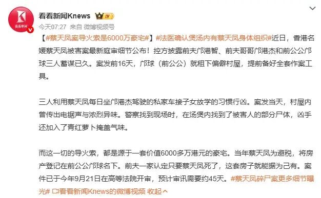 法医确认煲汤内有蔡天凤身体组织 导火索是豪宅（配图2）