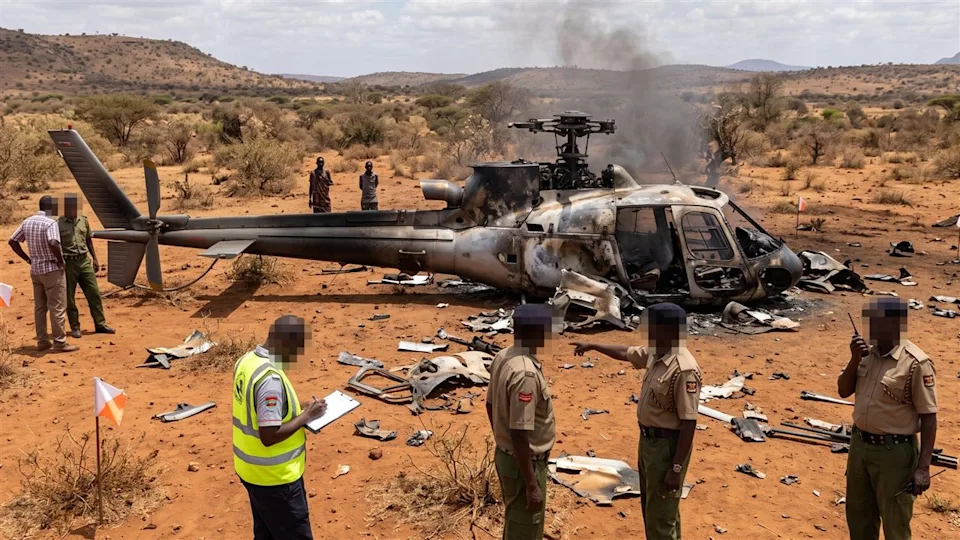 肯亞北部山布魯郡（Samburu county）近日發生一架觀光直升機墜毀的事故，機上7人全罹難。（示意圖／AI製圖）