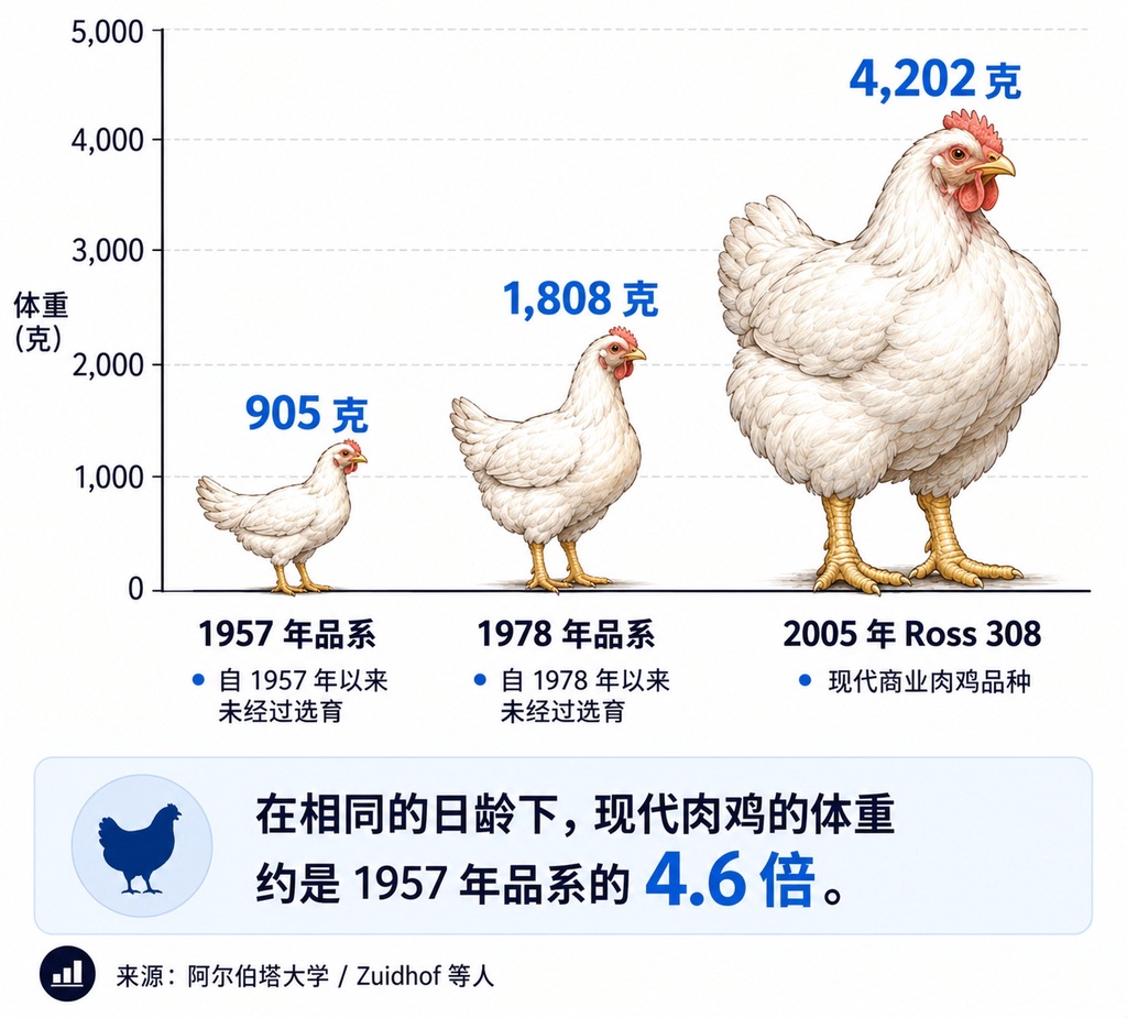 70年膨胀4倍：肉鸡体型是如何飞涨的