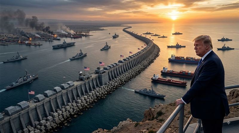 美國總統川普表示，美國將繼續「控制」重要戰略水道荷莫茲海峽（Strait of Hormuz）。（示意圖／AI製圖）