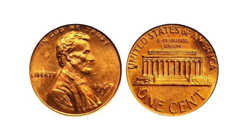 由于铸造过程中出现正面双重模具错误，由旧金山铸币厂铸造的1969-S林肯纪念堂一...