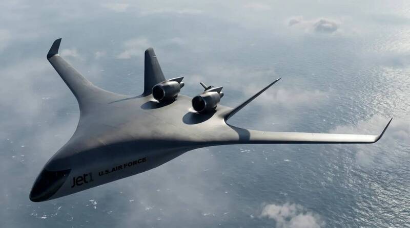 JetZero公布的Z4翼身融合客機外觀示意圖。新機採用比傳統客機更寬、更扁平的機身設計，目標提升空氣動力效率並降低燃油消耗；客艙取消舷窗、改採數位螢幕與天窗等配置，屬於另行公布的初期設計規劃。（路透）