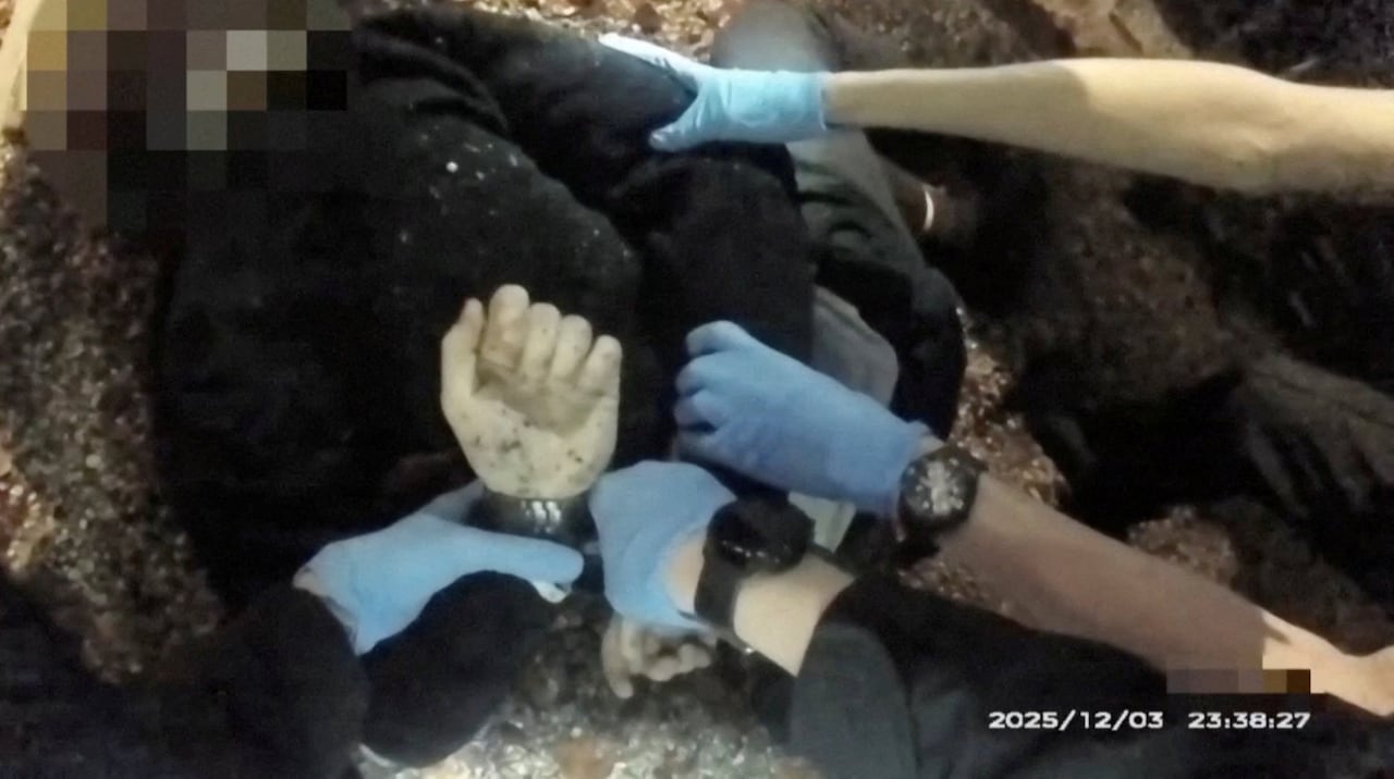 Police footage shows the arrest of Henry Nowak, after he was stabbed by Vickrum Digwa in Southampton, Britain, on December 3, 2025, in this still image from a video obtained by Reuters on June 3, 2026.