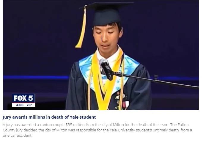 华裔耶鲁全奖生车祸身亡 父母终获千万美金赔偿