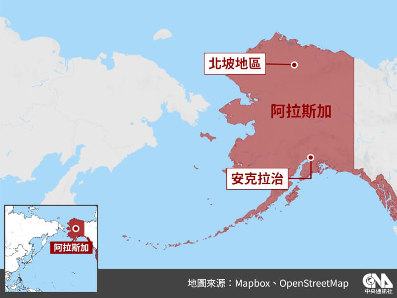 阿拉斯加计画预计兴建一条长达800英里的管线，将天然气从阿拉斯加北坡地区输送至安克拉治附近的液化设施。 （中央社制图）