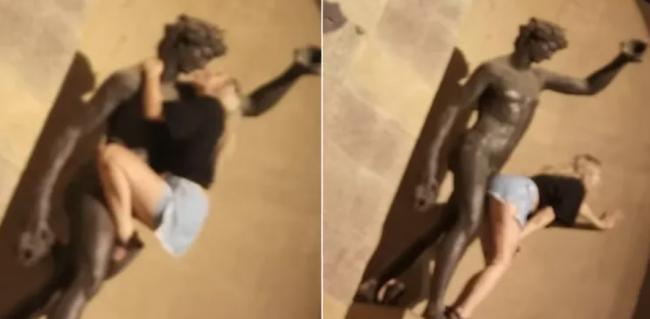 女游客竟爬上酒神雕像做这事…这城市怒了！
