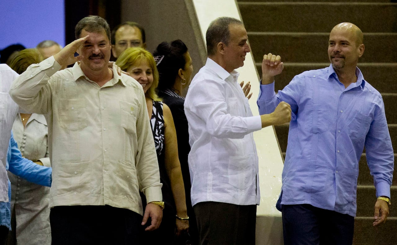 Three members of the so called 'Cuban Five' spies stand together in Havana, after their release from the U.S. in 2014.