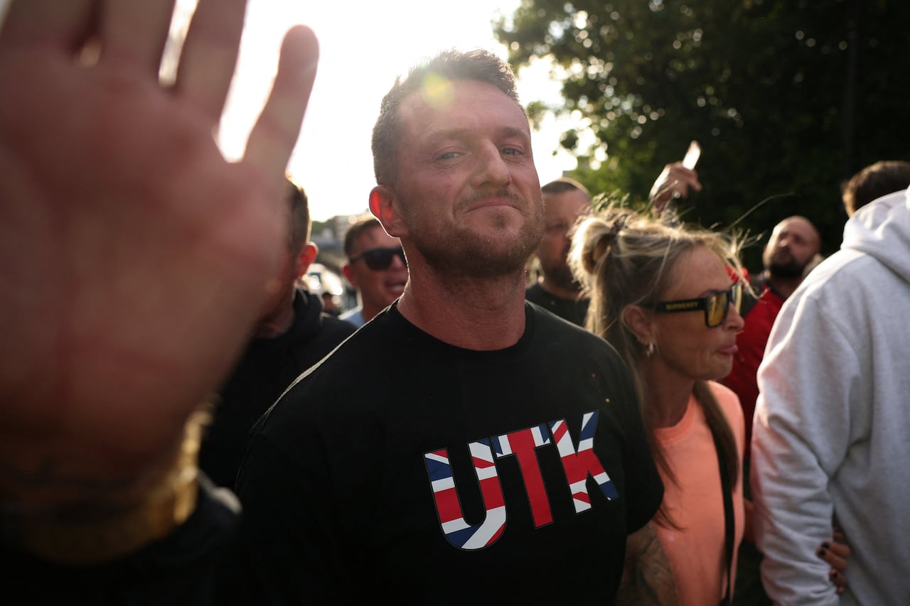 Tommy Robinson attends a demonstration following the conviction of Vikrum Digwa for the murder of student Henry Nowak in Southampton, Britain, June 2, 2026.