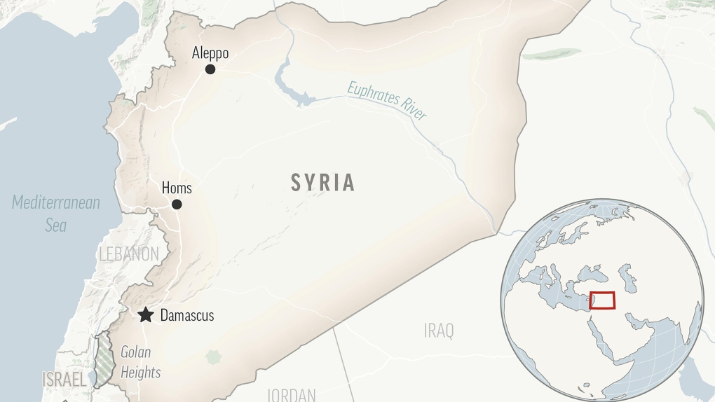 这是叙利亚首都大马士革的定位地图。（美联社照片）